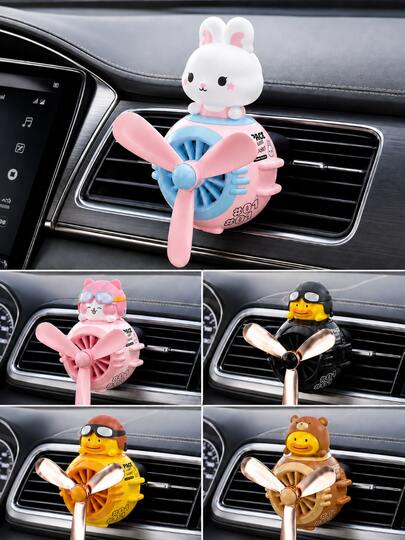1pc Car Air Freshener, Cute Car Accessory, Cute Cartoon Car Air Vent Clip, Rotating Propeller Pilot Animal Diffuser With 2pcs Replaceable Fragrance Pads, Aromatherapy Car Air Vent Fan, Pink Car Interior Decoration, Suitable For Women