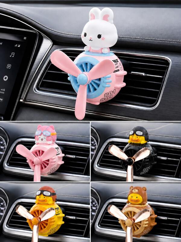 1pc Car Air Freshener, Cute Car Accessory, Cute Cartoon Car Air Vent Clip, Rotating Propeller Pilot Animal Diffuser With 2pcs Replaceable Fragrance Pads, Aromatherapy Car Air Vent Fan, Pink Car Interior Decoration, Suitable For Women