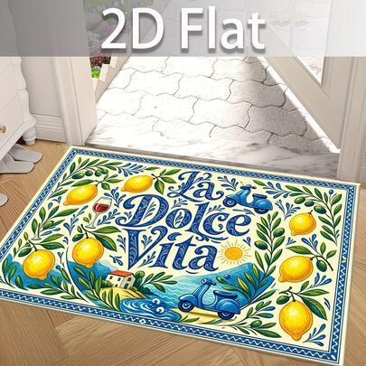 1 pieza Felpudo de rama de olivo y limón, Felpudo de bienvenida, Alfombra, Felpudo de piso, Felpudo universal, Alfombra de dormitorio, Alfombra estampada