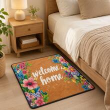 1pc Pastoral Floral WELCOME HOME Printed Doormat - Suitable For Home Entryway, Bathroom, Kitchen, Bedroom Decor, Can Be Used As Bedside Mat, Door Mat, Holiday Gift - Black - View 3