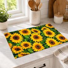 1pc Sunflower Pattern Diatomaceous Earth Absorbent Drainage Mat, Non-Slip Heat-Resistant Kitchen Countertop Drying Mat, Coffee Machine Mat/Beverage Mat/Dish Rack Mat, Easy To Clean And Hide Stains, Suitable For Kitchen, Dining Table, Coffee Bar, Bar, Party And Home Decor - Multicolor - View 3
