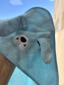 Baby Hooded Bath Towel Embroidered Absorbent Newborn Infant Bathrobe - Blue - View 5