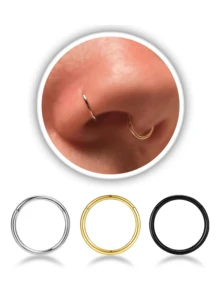 Unisex Hypoallergenic Nose Ring Set: Exquisite 8-Piece Set, Includes 18G Gold/Silver 316L Stainless Steel Nose Rings And Hinged Septum Rings; Suitable For Various Body Piercing Jewelry, Sizes Range From 6 To 12mm, Ideal Holiday Gift. - Gold + Silver + Black - View 8