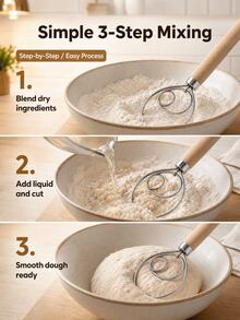 SMEGGEMS 1pc Stainless Steel Manual Dough Mixer - Handheld Flour Whisk With Wooden Handle, Baking Tool, Non-Stick Bread And Pastry Making, No Electricity Required, Compact Kitchen Gadget, Durable Cookware, Dough Mixer - View 8