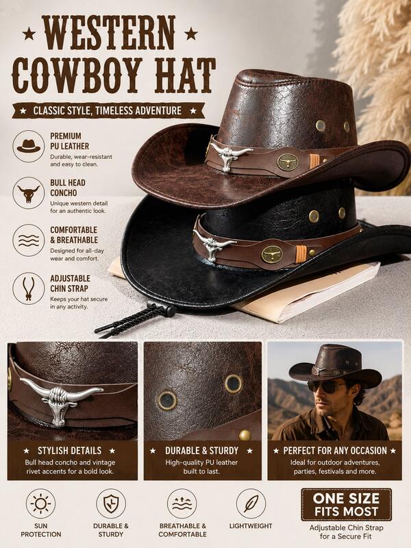 Wide Brim Western Cowboy Hat, Spring/Summer/Autumn Men's Multi-Color Bull Head Rivet Leather Jazz Hat, Women's Cowboy Hat, Beach Essential, Women's Headwear Camouflage Army, Women's Beach Hat, Outdoor Sun Hat, Suitable For Daily Wear, Western Theme Events, Parties, Festivals, Music Festivals, Summer, Beach, Holidays, Travel