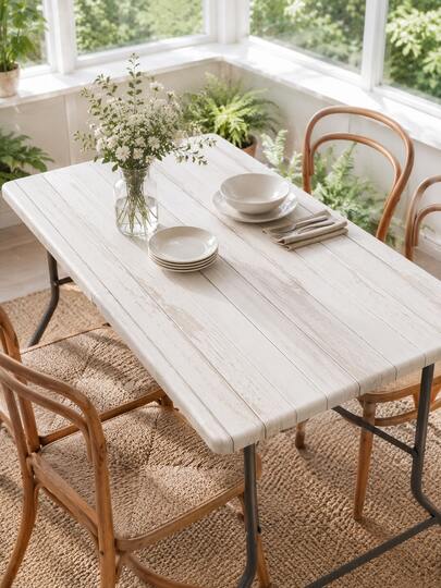 Nappe élastique à motif de bois vintage blanc, rectangulaire, extensible avec ourlet antidérapant et lavable, convient pour table à manger, table pliante, cuisine, fête, pique-nique et décoration de la maison