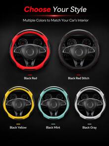 Fashion Stitched Carbon Fiber PU Leather Steering Wheel Cover - 3D Perforated Breathable Grip,Comfortable Grip, Anti-Slip Rubber Inner Ring For 37-38cm Wheels, Universal Fit - Carbon Fiber Splicing - View 11