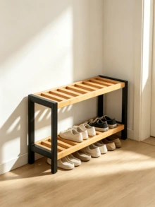 1pc 2/3-Tier Wooden Shoe Rack With Metal Frame, Economical Shoe Shelf, Space Saving, Sturdy And Durable, Movable, Suitable For Corridor, Entryway And Dormitory, Household Shoe Cabinet, Shoe Rack - Multicolor - View 4