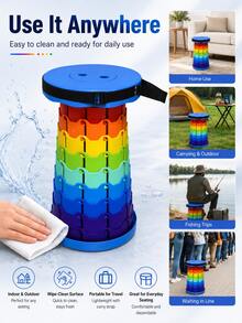 Lightweight Telescopic Cylindrical Camping Stool Folding Stool - Sturdy And Lightweight, Adjustable Height, With Handle, Suitable For Hiking, BBQ And Outdoor Activities, Camping And Patio Leisure, Travel And Fishing, Portable Telescopic Stool Outdoor Chair Rainbow Stool - Multicolor - View 3