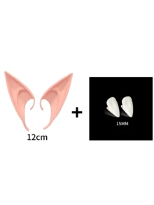 Adult Halloween Cosplay Accessory Kit, Soft Latex Elf Ears With Reusable Vampire Fangs, Realistic Pointed Fairy Ear Prosthetic & Resin Denture Teeth, Gothic Horror Style Masquerade Party Dress-Up Styling Prop For Themed Event - Multicolor - View 5