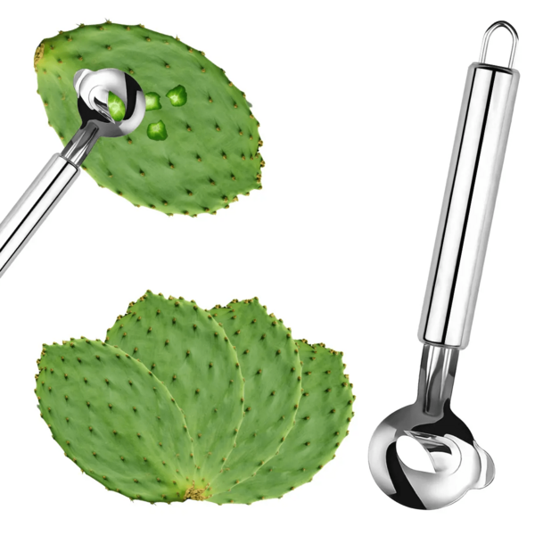 1PC Spoon Cactus Peeler, Multi-Function Pelador De Nopales Con Espinasstainless Steel Cactus Peeler Tool Noodle Cutter Knife With Hole With Long Handle For Kitchen Gadgets Accessory