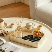 French Style Thin Gold Rim Boat-Shaped Leather Storage Tray, INS Style Premium Desktop Aromatherapy Vase Holder, Entryway Key Remote Control Sundries Organizer, Multi-Functional Home Decorative Tray - View 11