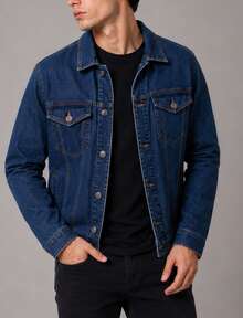 Men's Denim Jacket With Iron Button Closure - 靛藍 - 查看 3