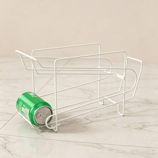 1pc Double-Layer Rolling Beverage Can Storage Rack, Suitable For Refrigerator And Kitchen Organization, Elegant White Color, Back To School Season, Party, World Cup Game, Can Storage Rack, Kitchen Storage Shelf