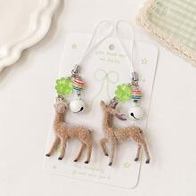 Cute Flocked Deer Phone Strap, Resin Reindeer Bell Keychain, Kawaii Bag Charm, Purse Hanging Accessory - Multicolor - View 2
