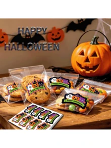 40/80pcs Halloween Pumpkin Ghost Stickers Labels Self-Adhesive For Envelope Sealing, Party Gift Decoration, Halloween Trick Or Treat, School Party - Multicolor - View 3