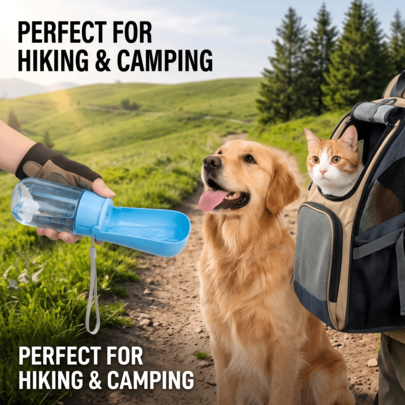 Portable Pet Water Bottle With Bowl - 15oz Leakproof Dog Water Dispenser For Walking, Lightweight Travel Cup With Retractable Bowl & Carrying Lanyard For Dogs And Cats