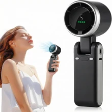 Portable Handheld Turbo Fan, 5000mAh Rechargeable Battery, Up To 12H Runtime, 5 Gear Wind, LED Display, 180° Foldable, 3-In-1 Fan, Rechargeable Stylish Fan With Air-Turbo-Tech Cooling For Outdoor Activities, Travel, Work&Beach Trip Essentials(Black) - 3-in-1 Fan (Hand, Neck & Desk) - View 10
