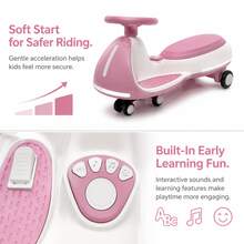 12V Electric Ride On Wiggle Car For Kids 3-8, 2-In-1 Electric & Manual Riding Toy With Bluetooth Music, LED Wheels & Early Education, Rechargeable Outdoor Ride On Toys For Boys Girls, Ideal Toddler Electric Ride On Toys & Kids Motorized Car. Pink - Pink - View 6