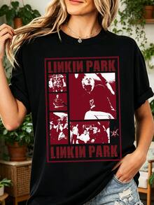 Linkin Parks Collage Concert Burgundy Red T-Shirt 100% Cotton Vintage Rock/Metal Band - 黑色 - 查看 11