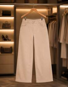 Women's Wide Leg Plus Size Jeans - High Quality - Beige - View 5