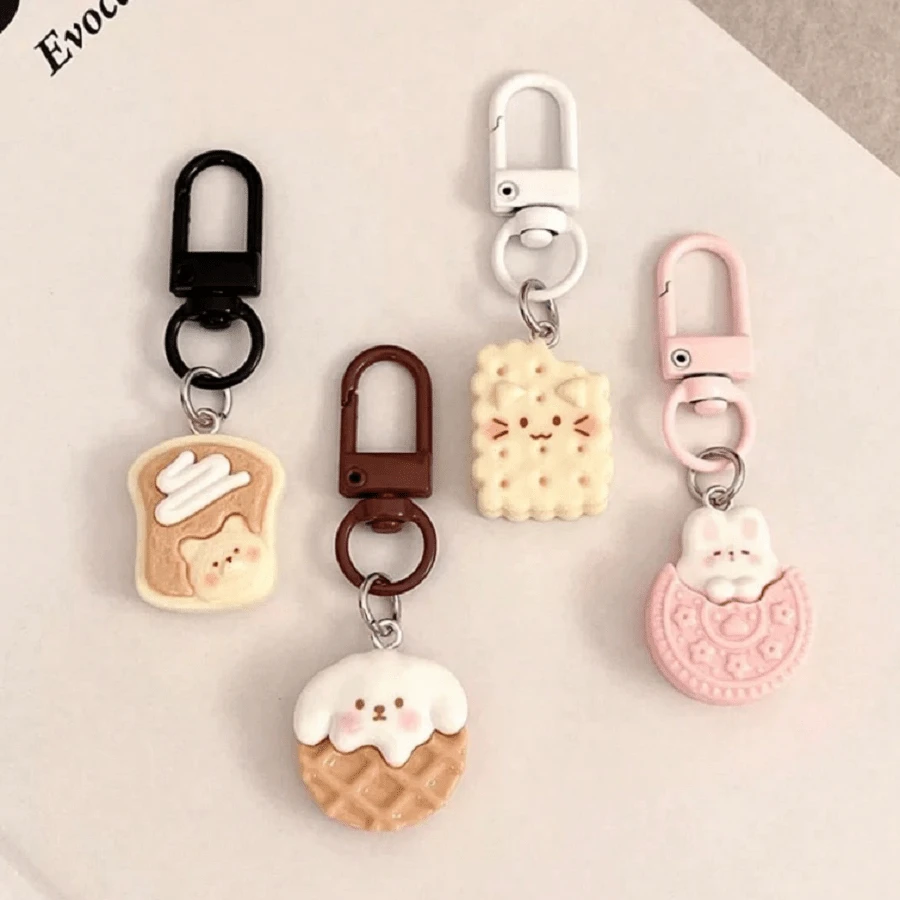 Cartoon Cute Snack Cookie Animal Pink Rabbit Keychain, Kindergarten Kids Pendant, Phone Charm, Simple Car Key Chain, Earphone Phone Charm Decoration Gift - Multicolor - View 1