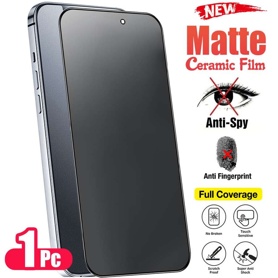 XINHONGYU 1pc Frosted Ceramic Privacy Screen Protector, Compatible With IPhone 17 Pro Max/17 Pro/17/Air/16 Pro Max/16/16 Pro/16 Plus/14 Pro Max, 9H+ Anti-Scratch, Touch Sensitive, Compatible With Phone Cases, Includes Cleaning Kit, Premium 9H+ Ceramic Film - Black - View 1