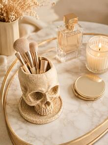 Skull Makeup Brush Holder, Gothic Vanity Organizer, Halloween Desk Decor Cup For Cosmetic Brushes, Eyeliner, Pens, Bathroom Countertop, Dressing Table, Bedroom & Office Decor - Multiple Models - View 6