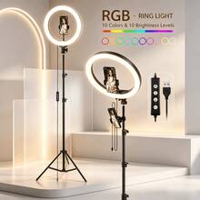 UEGOGO Tripod yang Dapat Diatur 12 Inci dengan Lampu Ring - Tinggi 62,99 Inci/160cm, Termasuk Dudukan Ponsel, 3 Suhu Warna dan LED yang Dapat Diredupkan, Tripod yang Dapat Dilepas Cocok untuk Selfie, Siaran Langsung, dan Fotografi - Hitam - View 1