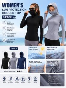 OKP 3-Piece Women's Sun Protection Hooded Long Sleeve Shirt With Mask, UPF50+ Quick-Dry Lightweight Outdoor Running Fishing Hiking Anti-Abrasion Jacket - Multicolor - View 7