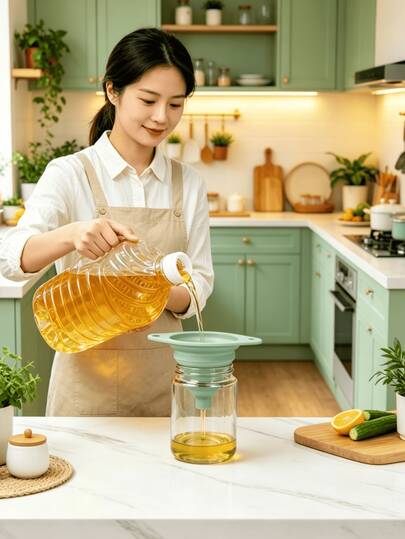 Embudo de cocina plegable y flexible de silicona con material resistente al calor, diseño multicolor ahorrador de espacio fácil de almacenar, excelente para verter líquidos y dulces al cocinar, ligero y práctico suministro esencial para la cocina del hogar