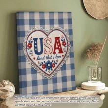 1pc Vintage Wall Art Poster, Patriotic American Wall Art Decor | Vintage Blue And White Plaid Pattern With Lace Trim Design, Framed Or Unframed, Room/Home Decor, Living Room, Bedroom, Bathroom Or Office Wall Decor Gift - A - View 11