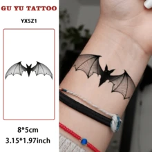1pc Dark Bat Temporary Herbal Juice Tattoo Sticker, Black & White Gradient Line Art Precisely Recreating Delicate Bat Wing Texture With Transparent Wing Surface, Suitable For Shoulder, Neck, Forearm, Wrist, Etc., Ideal For Daily Outings, Holiday Trips, Nightclub Parties, Waterproof, Sweat-Resistant, Rub-Resistant, Non-Smudging - Sticker - View 5