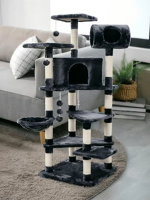 165cm Tall Multi-Level Cat Tree, Wear-Resistant Sisal Scratching Posts, Complete With Cat Houses And Hammocks, Equipped With Interactive Cat Ball, Integrates Climbing, Scratching And Resting Functions In One - Random Color - View 4