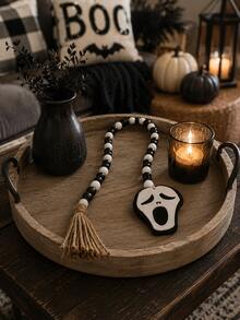 1pc Halloween Ghost Face Beaded Tassel Hanging Ornament, Spooky Layered Tray Fireplace Decor, Trick Or Treat Halloween Eve, Autumn Gothic Farmhouse Dark Aesthetic Front Door Window Indoor Party Seasonal Wall Haunted Desktop Display Ornament - Multicolor 7 - View 2