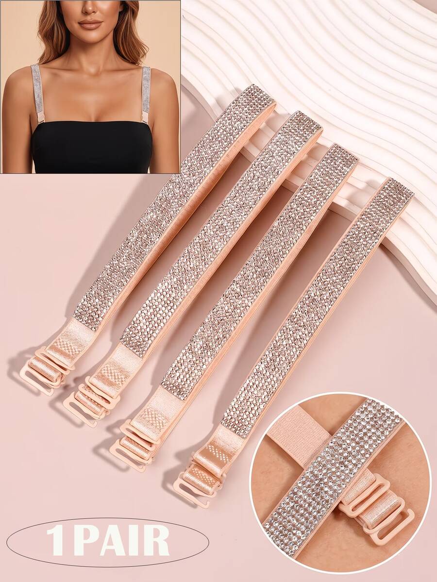 2pcs/Set Shiny Bra Straps, Adjustable Crystal Straps, Anti-Slip Invisible Design, Suitable For Strapless Dresses, Daily Wear, Birthday Parties, Holiday Accessories, Includes Crystal Bra Straps (Hand Washable) - Multicolor - View 1
