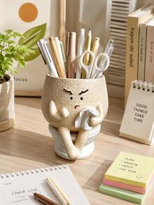 1 Peça Porta-Caneta Engraçado de Banheiro, Copo de Lápis com Rosto Zangado Fofo, Organizador de Mesa Texturizado para Canetas, Marcadores, Tesouras, Suprimentos Escolares, Escritório em Casa, Mesa de Estudo, Decoração de Quarto de Dormitório, Presente - Visão 7