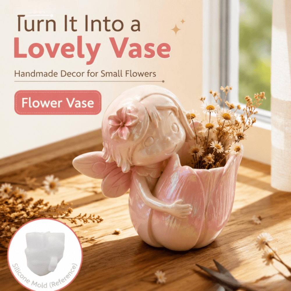 Fairy Tulip Vase Clay Silicone Mold, 3D Angel Flower Pot Resin Casting Mould, DIY Handmade Candle Holder Planter Container Making Mold, Home Tabletop Decor Craft Supplies For Christmas Halloween Thanksgiving Ornament Gifts