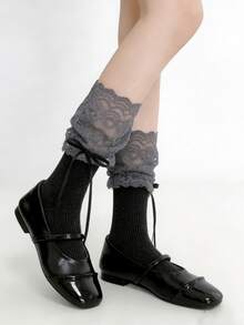 1/4 par de calcetines slouch hasta media pantorrilla estilo ballet con lazo y ribete de encaje, dulces y versátiles, para primavera/verano - Multicolor - Ver 10