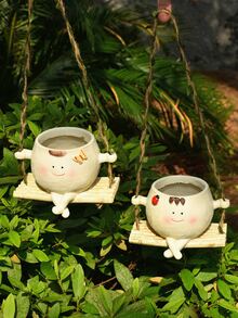 1個亮面搖擺笑臉花盆，小型懸掛花盆，適合室內外植物，可愛懸掛花盆，適合珍珠吊蘭及其他植物，快樂樹脂多肉花盆 - 彩色 - 查看 8