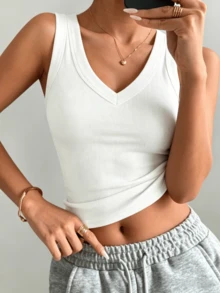 Women's 3pcs V-Neck Tank Tops Summer Style Sleeveless Backless Ribbed High Neck Basic Fashion Clothing - Multicolor - View 4