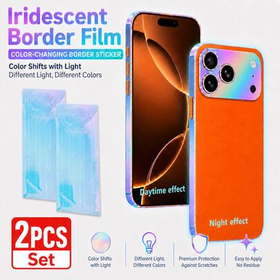 2pcs Holographic Chameleon Phone Frame Stickers, Color-Changing Holographic Edge Protector Film, Scratch-Resistant No-Residue Side Film, Compatible With IPhone 17 Pro Max, 16 Pro Max, 16 Plus, 15 Pro Max, 14, 13 Pro Max