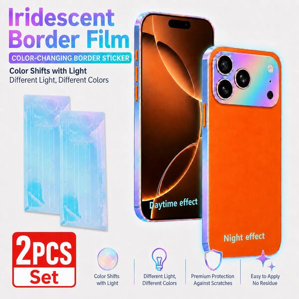 2pcs Holographic Chameleon Phone Frame Stickers, Color-Changing Holographic Edge Protector Film, Scratch-Resistant No-Residue Side Film, Compatible With IPhone 17 Pro Max, 16 Pro Max, 16 Plus, 15 Pro Max, 14, 13 Pro Max
