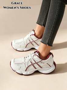 2026 Spring/Autumn New Thick Sole Platform Sneakers, Designed For Petite Women, Multiple Styles Available, Casual Fashion, White Thick Sole - Red - View 3