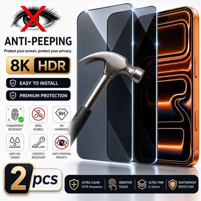 CASECOPS 2 Stücke Sichtschutzglas mit Bildschirmreinigungswerkzeug, perfekt kompatibel mit 18 Pro Max/18 Pro/18/17 Pro Max/17 Pro/17 Air/17e/17-X Serie, usw. 9H gehärtetes Glas Vollschutz-Bildschirmschutz, nahtlose Unterstützung der Dynamic Island Funktion. 8K HDR, Anti-Peep, Anti-Kratzer, Anti-Fingerabdruck, hüllenkompatibel, robust und nicht leicht zu brechen, seidig glattes Gefühl und extrem schnelles Touch-Feedback