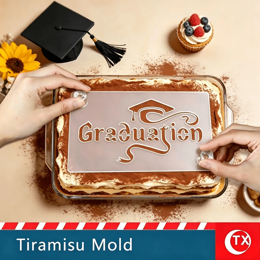 1pc Transparent Acrylic Tiramisu Cake Stencil, Personalized Tiramisu Cake Printing Mold, Creative Cake Mold, Hollowed-Out Blessing Phrase Design Template, Easy To Use, Clear Pattern, Reusable,Suitable For Graduation Party Cake Decoration - View 1