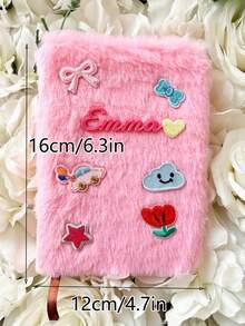 Custom Name Fluffy Diary Personalized Embroidery Patch Notebook For Girls Party Favors For Teens, Notebook Journal Gift For Children Gift For Daughter, Back To School - Multicolor - View 3