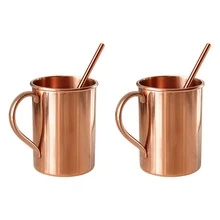 Mug Tembaga Murni 100% – Cangkir Minum Tembaga Padat dengan Pegangan; Cocok untuk Minuman Panas & Dingin, Kopi, Teh, dan Koktail; Ideal untuk Penggunaan di Rumah, Kantor, atau Bar dan sebagai Hadiah - Cangkir + Sedotan - MultiWarna - View 11
