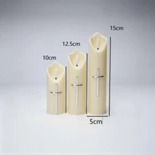 1pc Flameless Flickering Cross Ivory White LED Candle, Battery Operated, Suitable For Dining Table, Fireplace, Wedding, Party, Home, And Other Occasions. (Battery Included) - Cross Ivory White - View 3