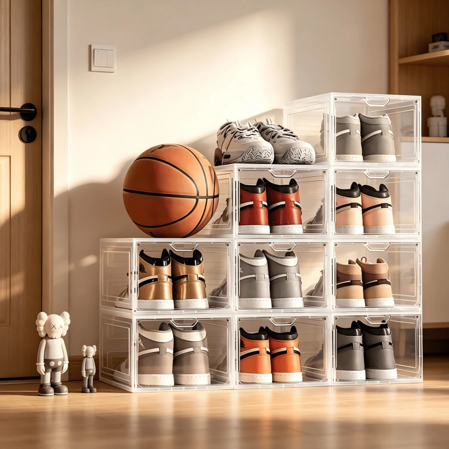 Upgraded Stackable Transparent Drawer Shoe Storage Box, Detachable Black Limited Edition Sneaker Display Storage Box, Suitable For Closet, Home, Office Display, Travel Essential, Shoe Storage And Organization, Bedroom Room Decor